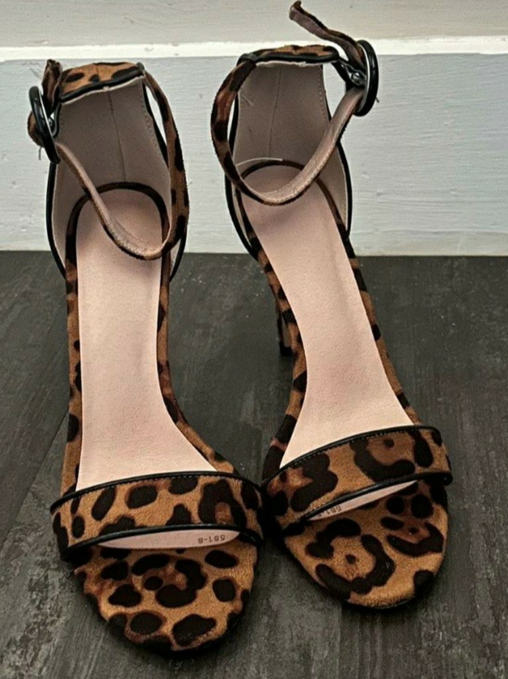 Leopard Print Ankle-Strap Heels in Brown